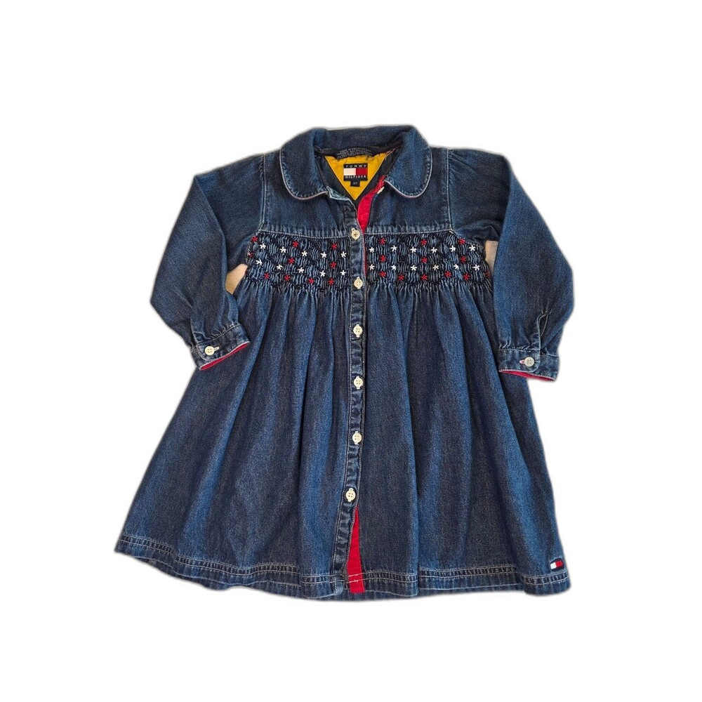 Vintage Tommy Hilfiger Long Sleeve Denim Smocked Dress Size 3T